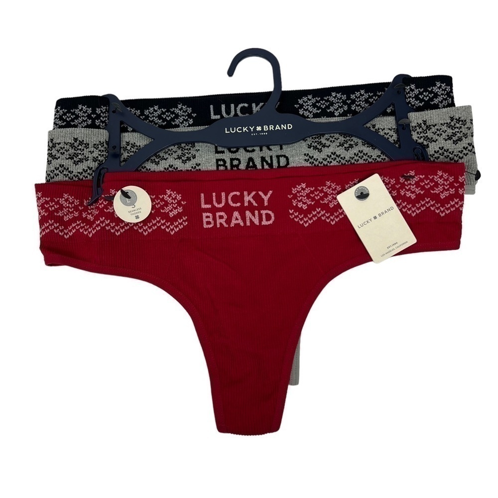 NWT LUCKY BRAND Womenβs Panties Sz Large Pkg/3 Seamless Thongs Multi Colors